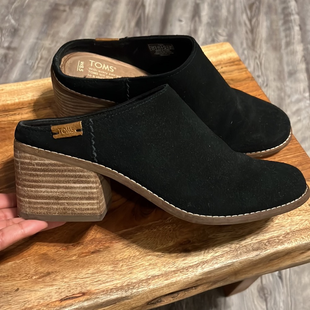 Toms Leila Mule Black Sude 8.5